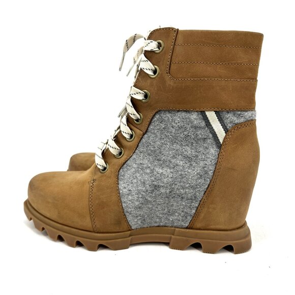 Sorel Joan Of Arctic Lexie III Hidden Wedge Boot Waterproof Leather Tan Grey 10 - Picture 2 of 8